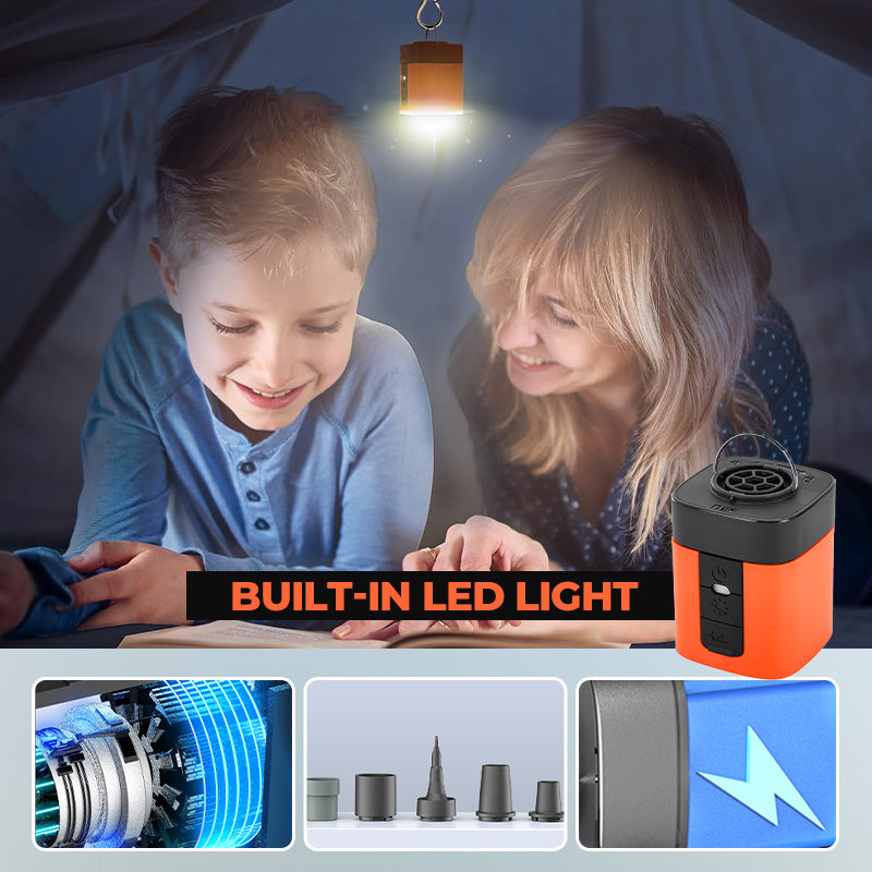 🔋 50% RABATT! ⚡ Mini Elektrisk Luftpump för Utomhusbruk med Lampa – Kompakt, Stark Luftflöde & Perfekt För Camping, Luftmadrasser & Poolleksaker 🏕️