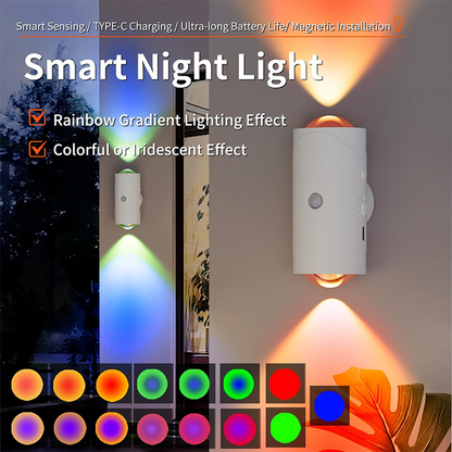💡 Köp 3，få 1 gratis！🌈 Nattlampa med Färgskiftning & Automatisk Rörelsedetektion – 5m Räckvidd, 1500mAh, Magnetisk & Perfekt För Mörka Hörn Och Nattliga Besök 🌙