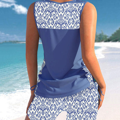 🏊‍♀️ 50% RABATT NU! 👙 Tvådelad tankini – justerbar sidorynking, pojkshorts & korsad V-ringning – perfekt för stranden 👙🏖️