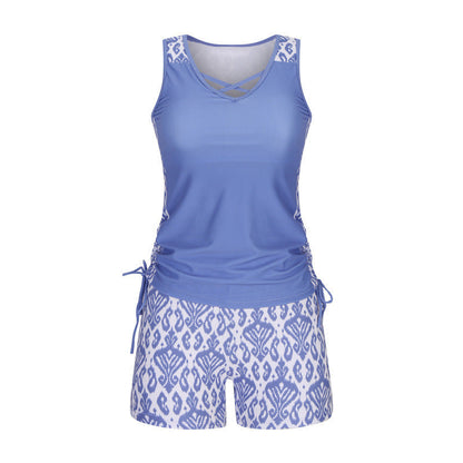 🏊‍♀️ 50% RABATT NU! 👙 Tvådelad tankini – justerbar sidorynking, pojkshorts & korsad V-ringning – perfekt för stranden 👙🏖️
