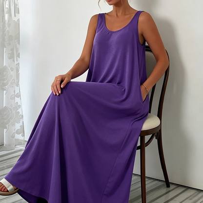 👗 50% RABATT! 🌸 Dam Avslappnad Ärmlös Maxiklänning – Bekväm, luftig & perfekt för sommardagar och strandpromenader ☀️