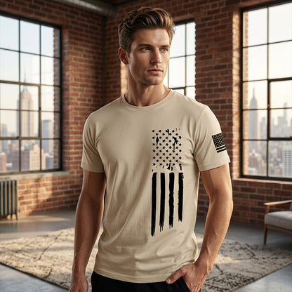 📢📢50 % RABATT !! ⏰T-shirt för män med slitna detaljer och amerikansk flagga