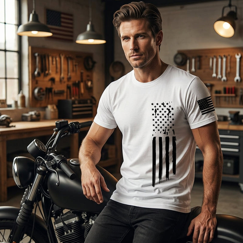 📢📢50 % RABATT !! ⏰T-shirt för män med slitna detaljer och amerikansk flagga