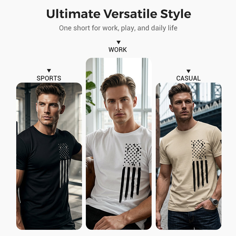 📢📢50 % RABATT !! ⏰T-shirt för män med slitna detaljer och amerikansk flagga