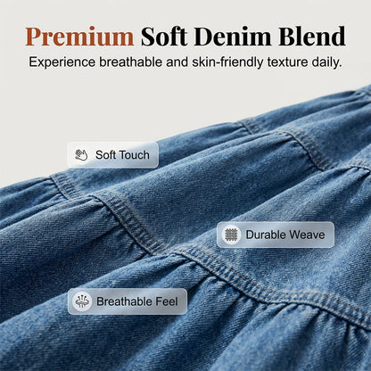 Dam Högmidjad Skiktad A-linje Denim Maxikjol