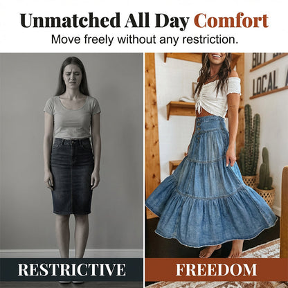 Dam Högmidjad Skiktad A-linje Denim Maxikjol
