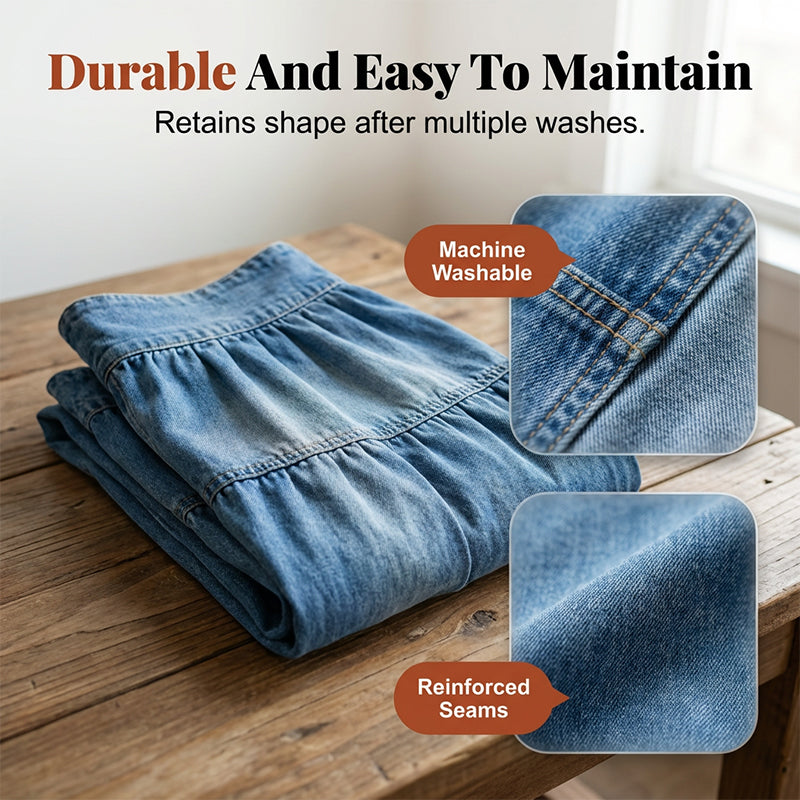 Dam Högmidjad Skiktad A-linje Denim Maxikjol