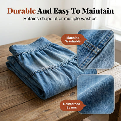 Dam Högmidjad Skiktad A-linje Denim Maxikjol