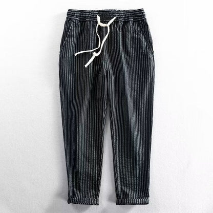 👖 50% RABATT NU! 🌿 Herr Linnebyxor – Randig & Kort & Elastisk Midja & Dragsko – Andningsbar Sommarbyxor 🏖️