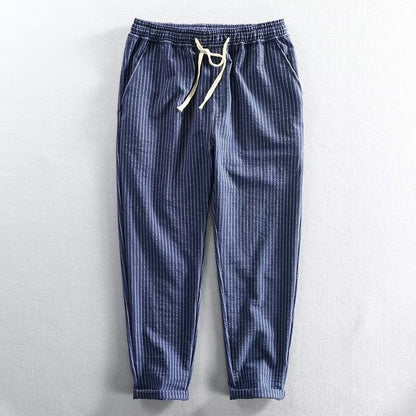 👖 50% RABATT NU! 🌿 Herr Linnebyxor – Randig & Kort & Elastisk Midja & Dragsko – Andningsbar Sommarbyxor 🏖️