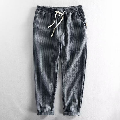 👖 50% RABATT NU! 🌿 Herr Linnebyxor – Randig & Kort & Elastisk Midja & Dragsko – Andningsbar Sommarbyxor 🏖️