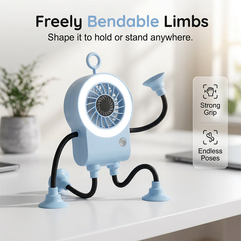🤖 50% RABATT NU! 💨 Flexibel Robot Skrivbordsfläkt med LED-ljus – Böjbara Lemmar, Digital Display & Type-C Laddning – Söt Kylningskompis 🔋