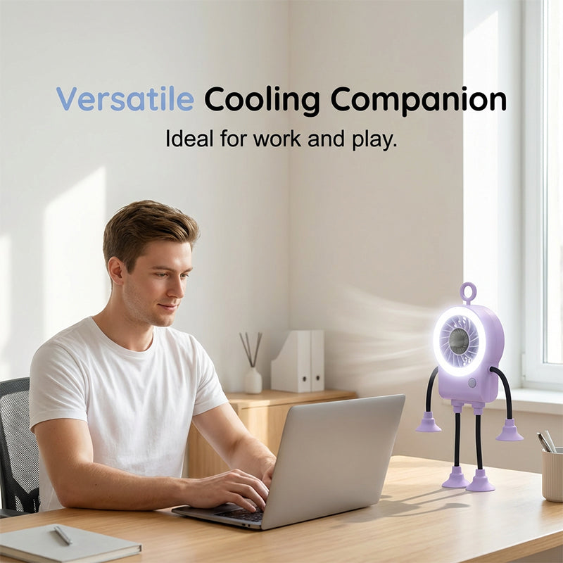 🤖 50% RABATT NU! 💨 Flexibel Robot Skrivbordsfläkt med LED-ljus – Böjbara Lemmar, Digital Display & Type-C Laddning – Söt Kylningskompis 🔋