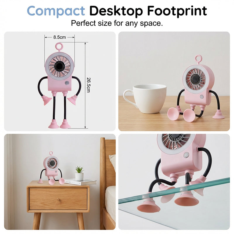 🤖 50% RABATT NU! 💨 Flexibel Robot Skrivbordsfläkt med LED-ljus – Böjbara Lemmar, Digital Display & Type-C Laddning – Söt Kylningskompis 🔋
