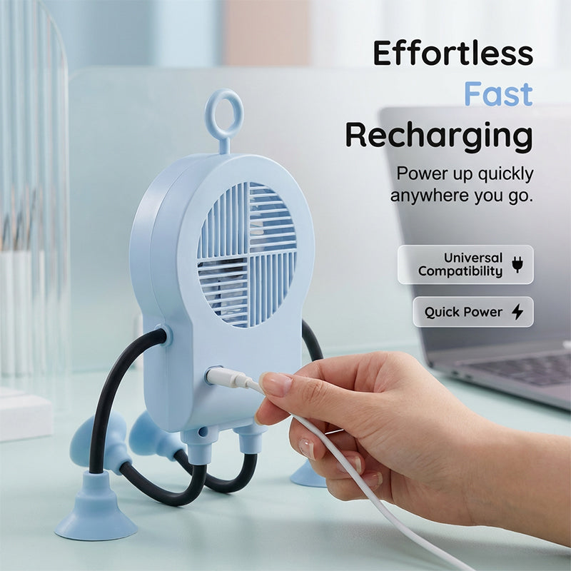 🤖 50% RABATT NU! 💨 Flexibel Robot Skrivbordsfläkt med LED-ljus – Böjbara Lemmar, Digital Display & Type-C Laddning – Söt Kylningskompis 🔋