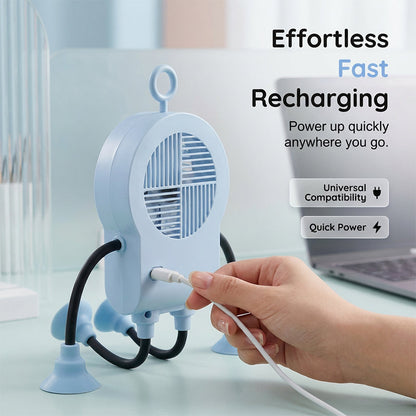 🤖 50% RABATT NU! 💨 Flexibel Robot Skrivbordsfläkt med LED-ljus – Böjbara Lemmar, Digital Display & Type-C Laddning – Söt Kylningskompis 🔋