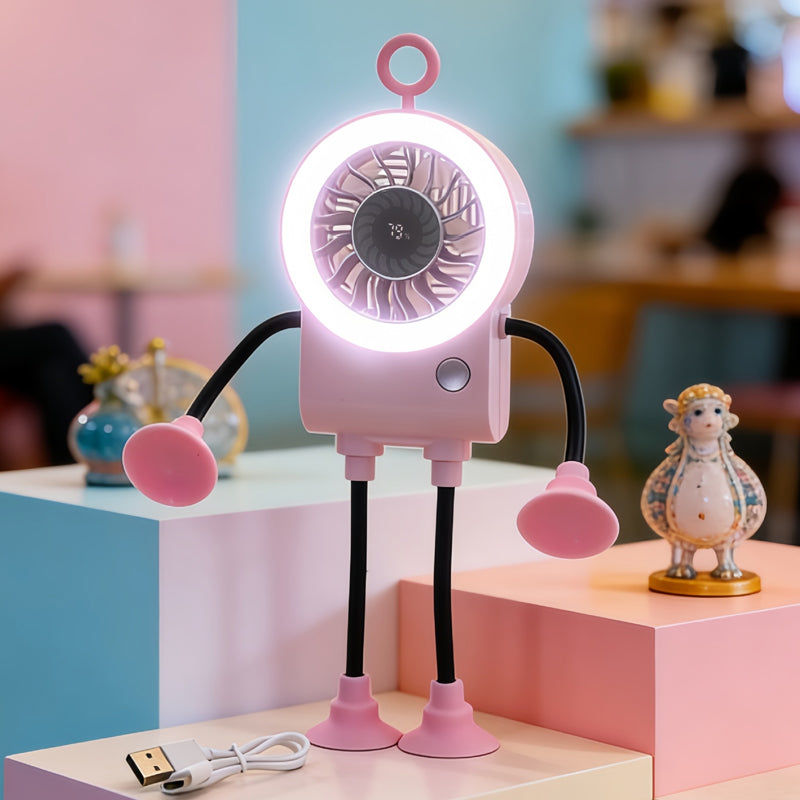 🤖 50% RABATT NU! 💨 Flexibel Robot Skrivbordsfläkt med LED-ljus – Böjbara Lemmar, Digital Display & Type-C Laddning – Söt Kylningskompis 🔋