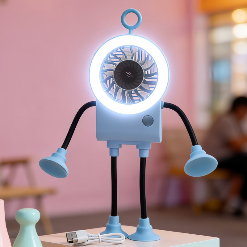 🤖 50% RABATT NU! 💨 Flexibel Robot Skrivbordsfläkt med LED-ljus – Böjbara Lemmar, Digital Display & Type-C Laddning – Söt Kylningskompis 🔋