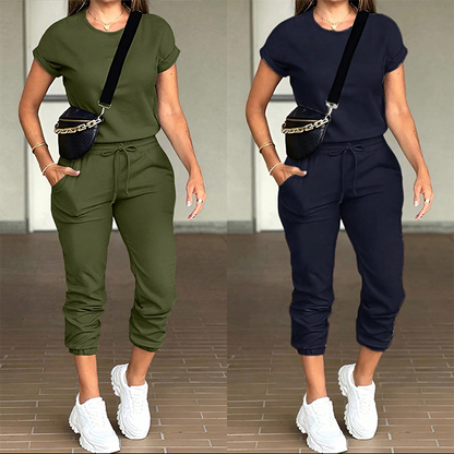 👚 50 % RABATT NU!✨ Träningsdräkt för damer – Mjuk och andningsbar – Dragsko och fickor – Avslappnat set i två delar 🏃‍♀️