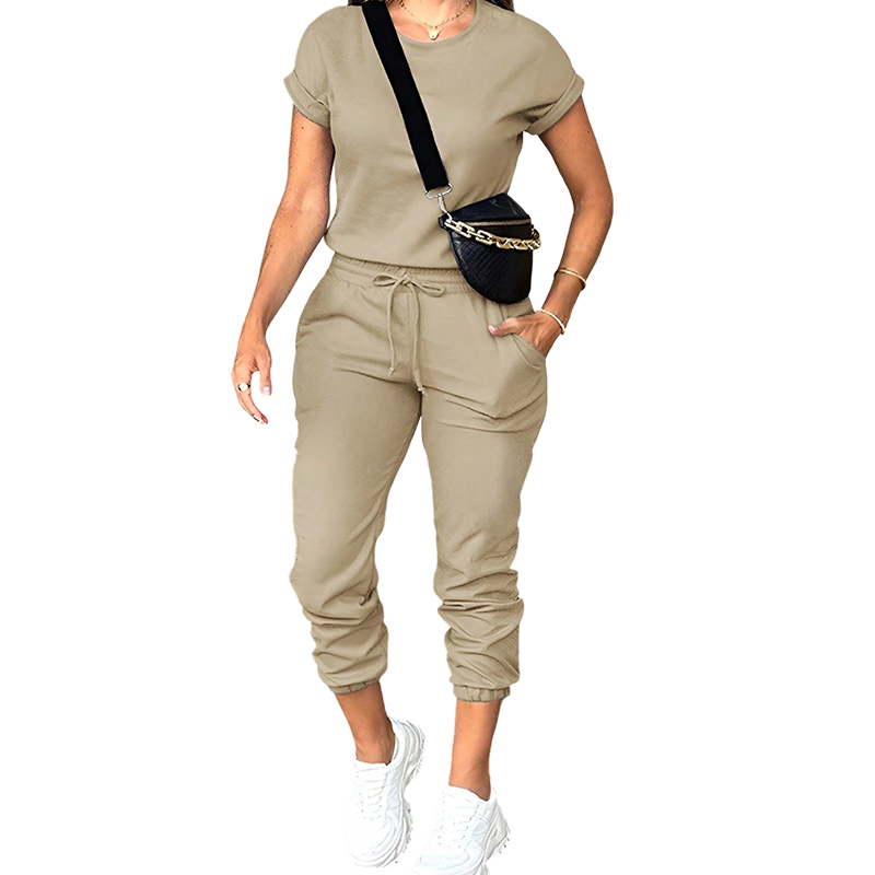 👚 50 % RABATT NU!✨ Träningsdräkt för damer – Mjuk och andningsbar – Dragsko och fickor – Avslappnat set i två delar 🏃‍♀️