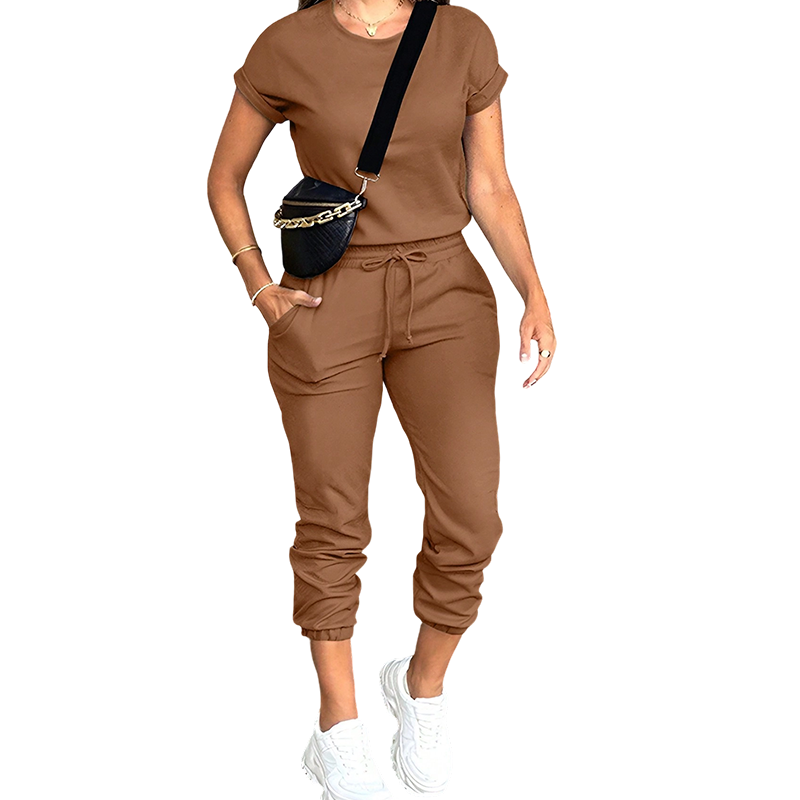 👚 50 % RABATT NU!✨ Träningsdräkt för damer – Mjuk och andningsbar – Dragsko och fickor – Avslappnat set i två delar 🏃‍♀️