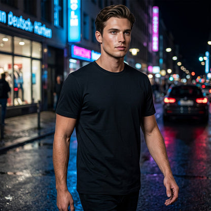Herr klassisk rundhalsad T-shirt – premium blandning, atletisk passform & tidlös design 👕💨