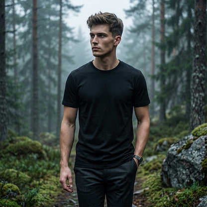 Herr klassisk rundhalsad T-shirt – premium blandning, atletisk passform & tidlös design 👕💨