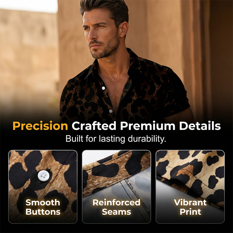 Herrskjorta i leopardmönster med korta ärmar och knappar🔥 50% RABATT på utvalda produkter