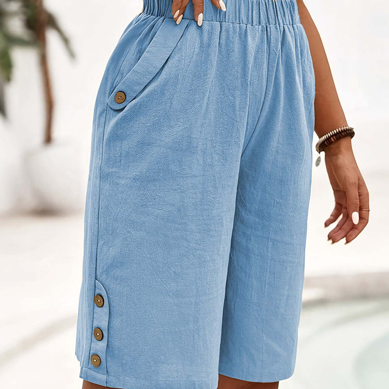 👖50 % RABATT NU! 🌸Bekväma capribyxor för dam med elastisk midja