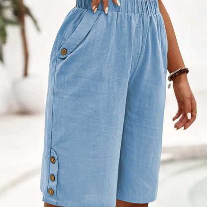 👖50 % RABATT NU! 🌸Bekväma capribyxor för dam med elastisk midja
