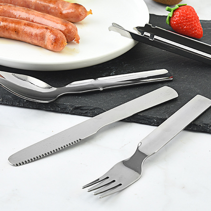 🌞Fräsch in i våren med 52% rabatt!🥄 4-i-1 bärbart bestickset i rostfritt stål – gaffel, sked, kniv + flasköppnare, kompakt och lätt för picknick och resor