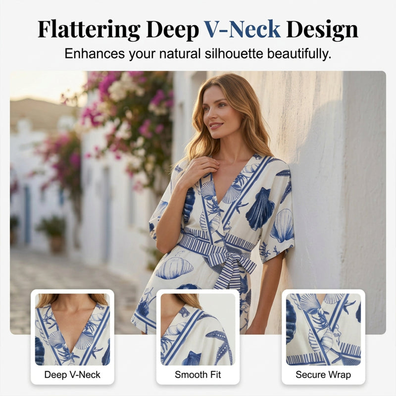 👗Nyhet❣️Romper med V-ringning och tropiskt mönster för damer