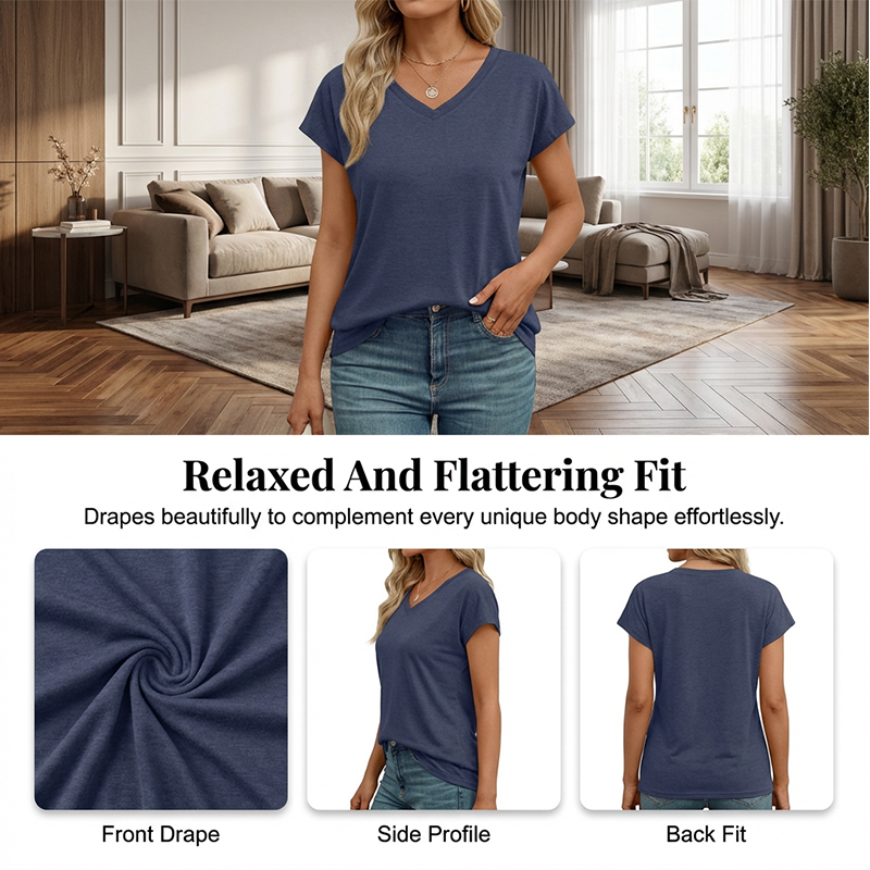 Avslappnad V-ringad T-shirt med kort ärm för dam⏳Begränsad tid – 60% rabatt