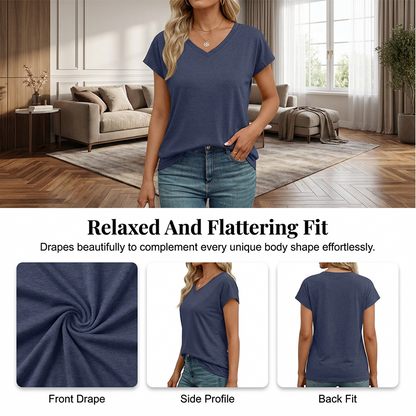 Avslappnad V-ringad T-shirt med kort ärm för dam⏳Begränsad tid – 60% rabatt