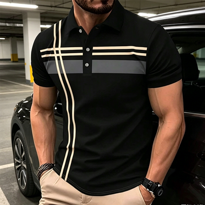 👕 50% RABATT! 🌞 Golf-kortärmad skjorta med ränder – avslappnad & funktionell – Andningsbar, lätt & perfekt för golf, jobb eller varma sommardagar ⛳