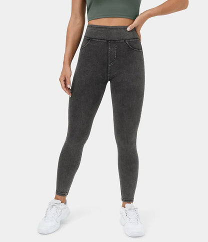 🔥🎁Nyhet 50 % RABATT🔥Casual-leggings i stretchig denim med hög midja och bakfickor