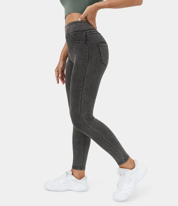 🔥🎁Nyhet 50 % RABATT🔥Casual-leggings i stretchig denim med hög midja och bakfickor