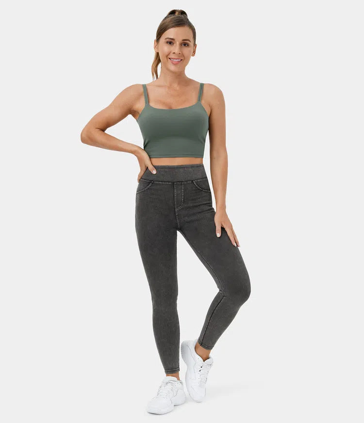 🔥🎁Nyhet 50 % RABATT🔥Casual-leggings i stretchig denim med hög midja och bakfickor