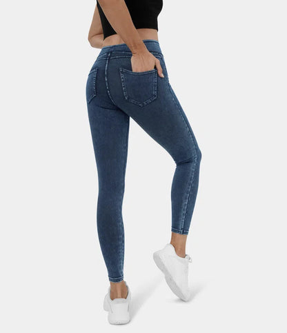 🔥🎁Nyhet 50 % RABATT🔥Casual-leggings i stretchig denim med hög midja och bakfickor