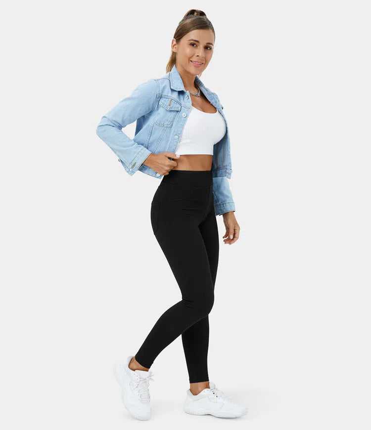 🔥🎁Nyhet 50 % RABATT🔥Casual-leggings i stretchig denim med hög midja och bakfickor