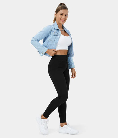 🔥🎁Nyhet 50 % RABATT🔥Casual-leggings i stretchig denim med hög midja och bakfickor