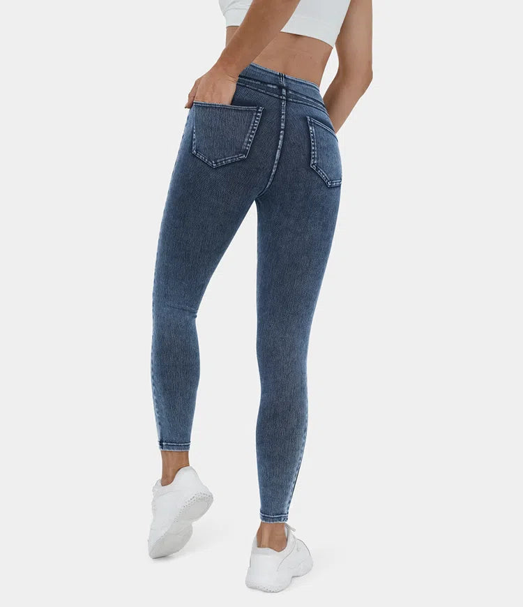 🔥🎁Nyhet 50 % RABATT🔥Casual-leggings i stretchig denim med hög midja och bakfickor