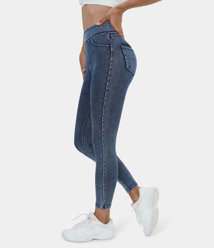 🔥🎁Nyhet 50 % RABATT🔥Casual-leggings i stretchig denim med hög midja och bakfickor