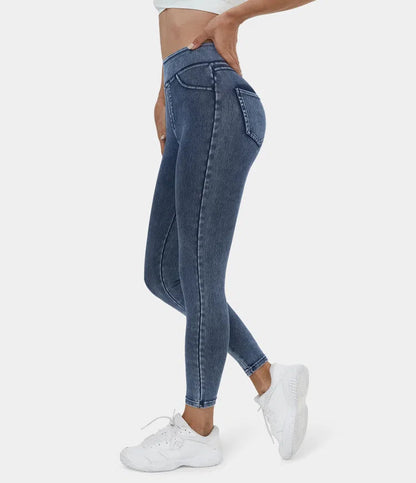 🔥🎁Nyhet 50 % RABATT🔥Casual-leggings i stretchig denim med hög midja och bakfickor