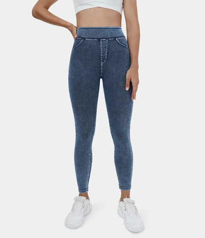 🔥🎁Nyhet 50 % RABATT🔥Casual-leggings i stretchig denim med hög midja och bakfickor