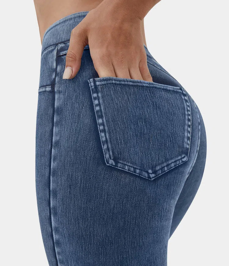 🔥🎁Nyhet 50 % RABATT🔥Casual-leggings i stretchig denim med hög midja och bakfickor