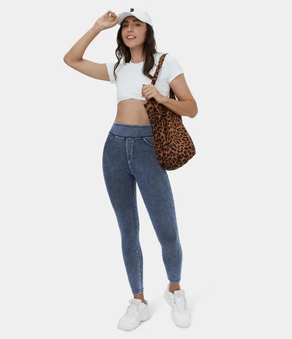 🔥🎁Nyhet 50 % RABATT🔥Casual-leggings i stretchig denim med hög midja och bakfickor