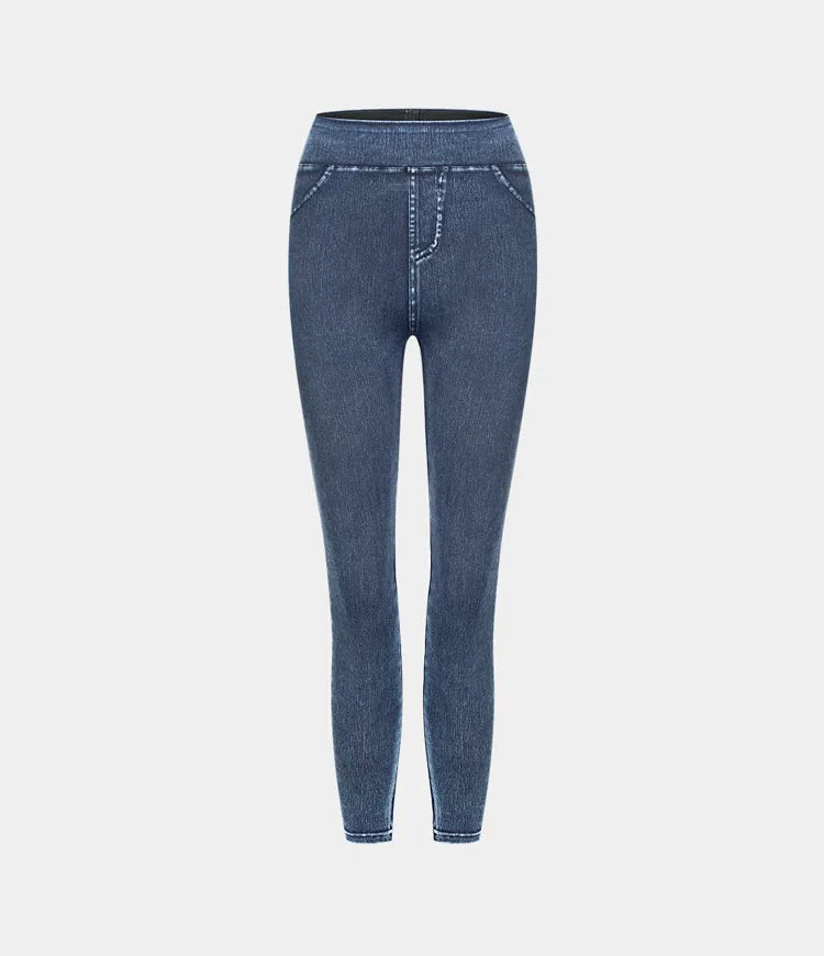 🔥🎁Nyhet 50 % RABATT🔥Casual-leggings i stretchig denim med hög midja och bakfickor