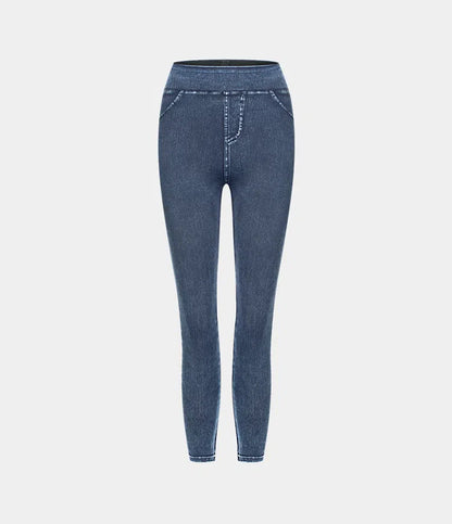 🔥🎁Nyhet 50 % RABATT🔥Casual-leggings i stretchig denim med hög midja och bakfickor