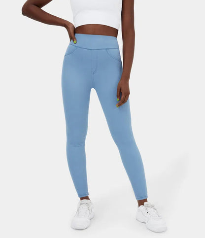 🔥🎁Nyhet 50 % RABATT🔥Casual-leggings i stretchig denim med hög midja och bakfickor